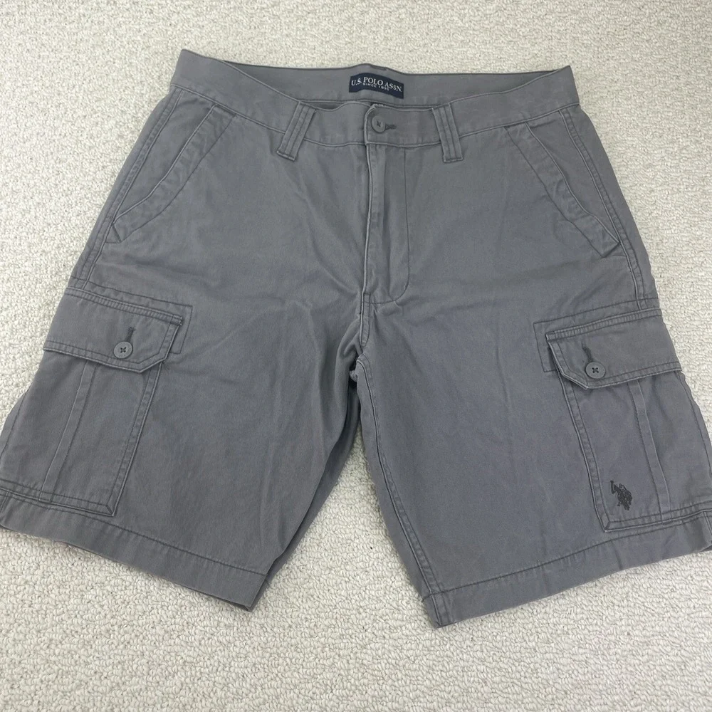 US Polo Assn. Cargo Shorts Men's Waist 36 X 10 Flap Pockets Gray Hiking Beach‎
